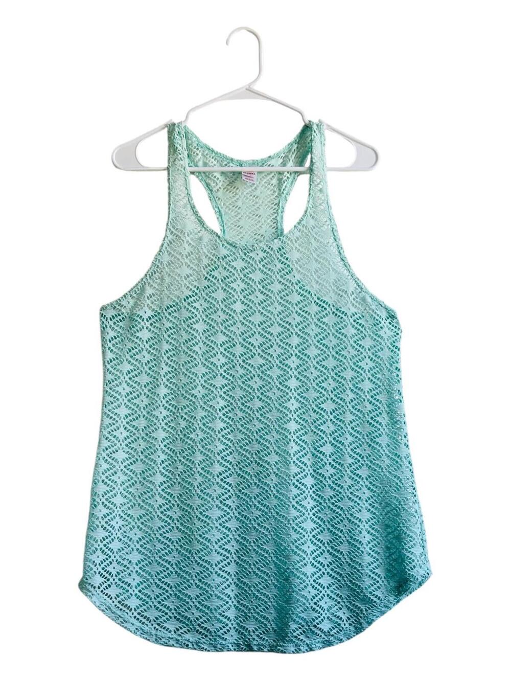 Bongo Mint Green Crochet Lace Racerback Tank Top - Size Large